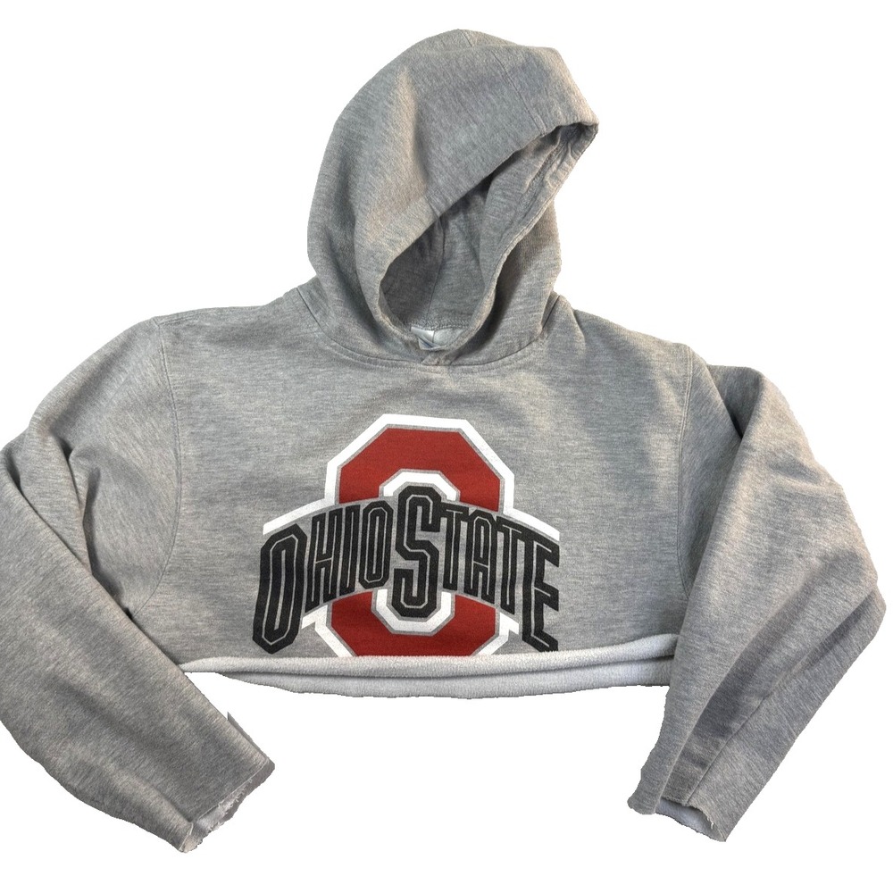 Ohio State Buckeyes Cropped Boxy Hoodie Womens M/L Vintage 90s Gray Tultex Tag